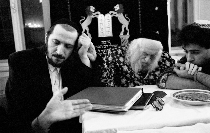 Rabbi Schmuel Pressburger and Rabbi Michoel Pressburger Learning Torah with Iranian Refugees in Schiffschul